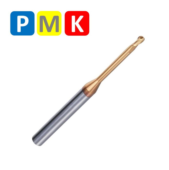 Solid Carbide 2 Flute Ball Nose End Mill with Extended Neck