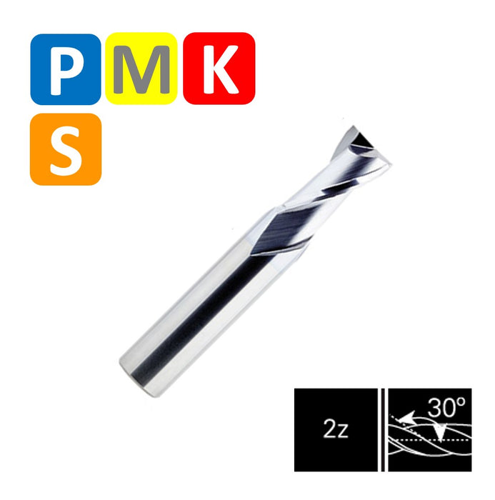 Solid Carbide 4 Flute End Mill, Helix at 30º, Long Series (3mm - 20mm)