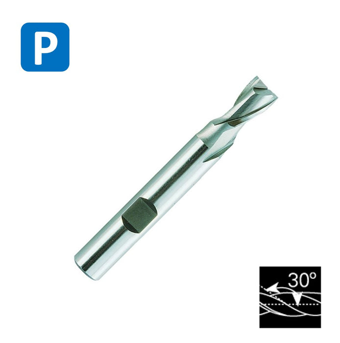 HSSE Cobalt 2 Flute End Mill, Helix at 30º, Short Series, DIN 327-N (2mm - 40mm)