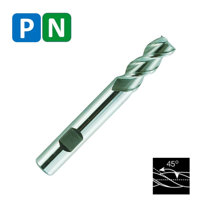 HSSE Cobalt 3 Flute End Mill, Helix at 45º, Short Series, DIN 844-W (2mm - 20mm)
