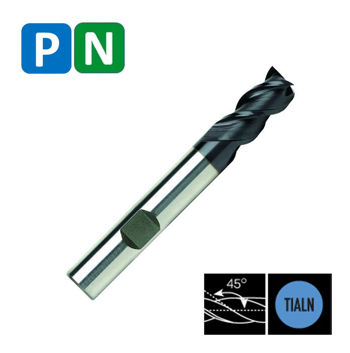 HSSE Cobalt 3 Flute End Mill, Helix at 45º, Short Series, DIN 844-W (6mm - 20mm)