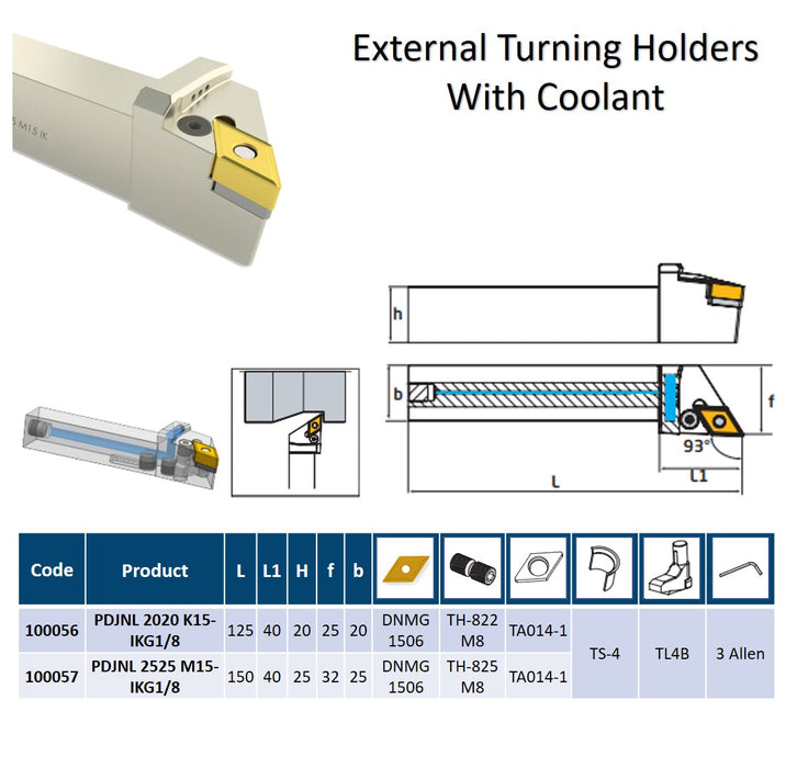 External Turning Holder  With Coolant 93° PDJNL For Inserts DN..