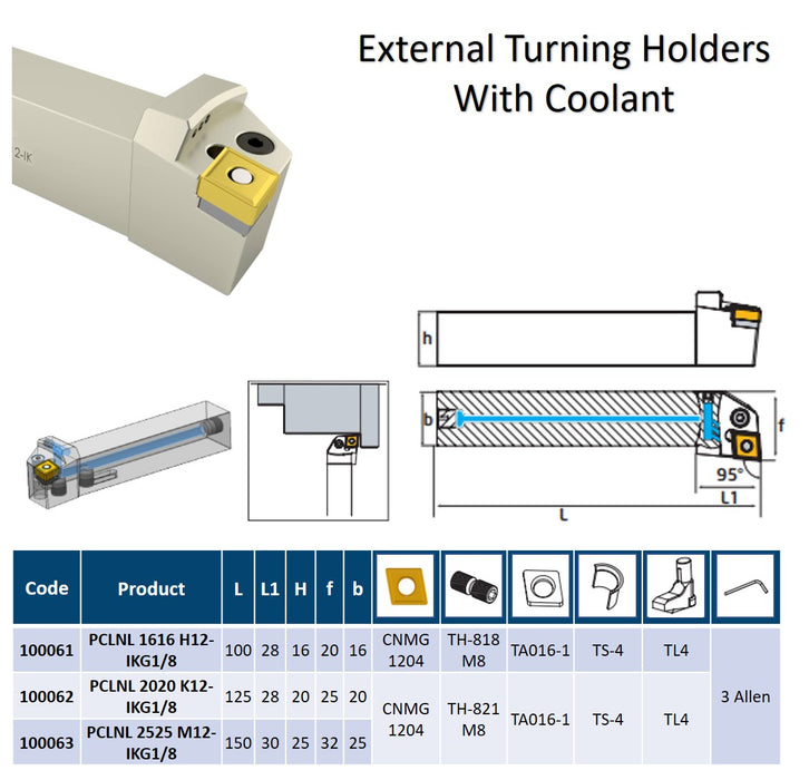 External Turning Holder  With Coolant 95° PCLNL For Inserts CN..