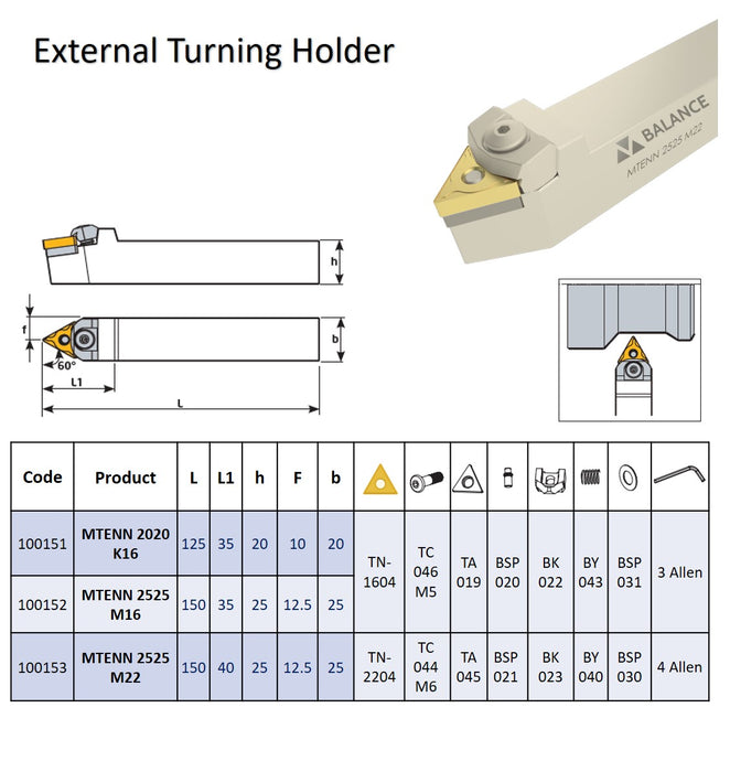 External Turning Holder M System 60° MTENN For Inserts TN...