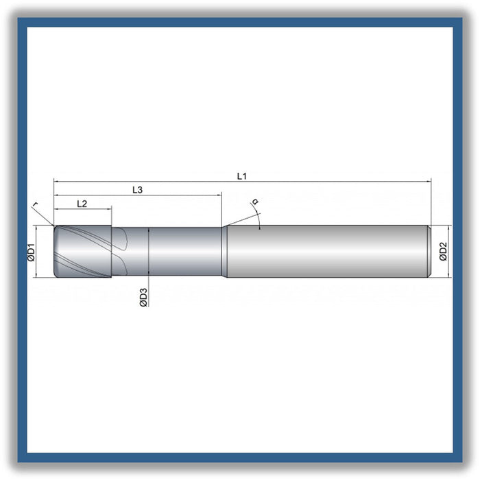 Solid Carbide End Mill 8mm 8R0.5x9-27x63xD8