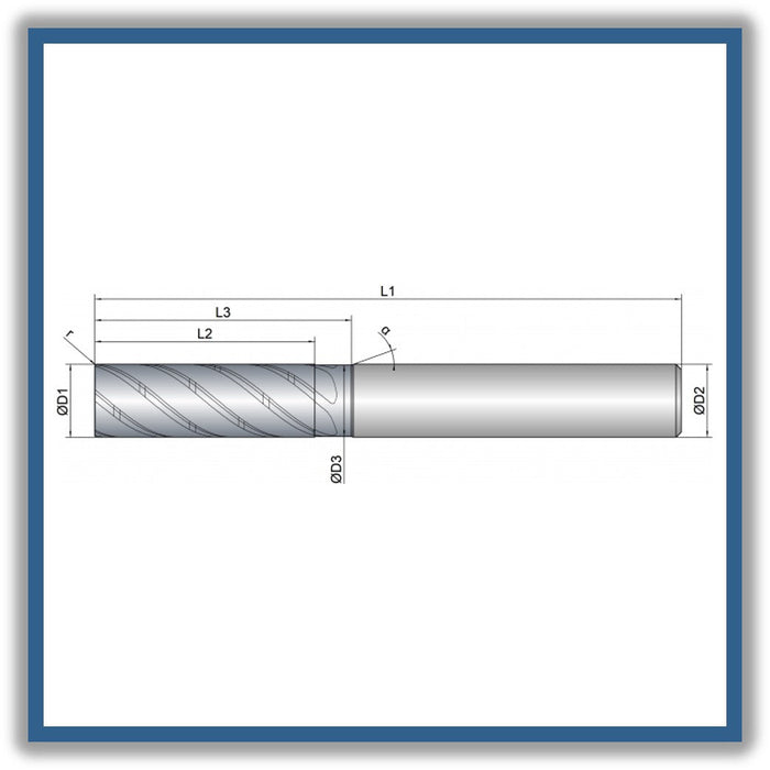 Solid Carbide End Mill 12mm 12R0.2x36-45x93xD12