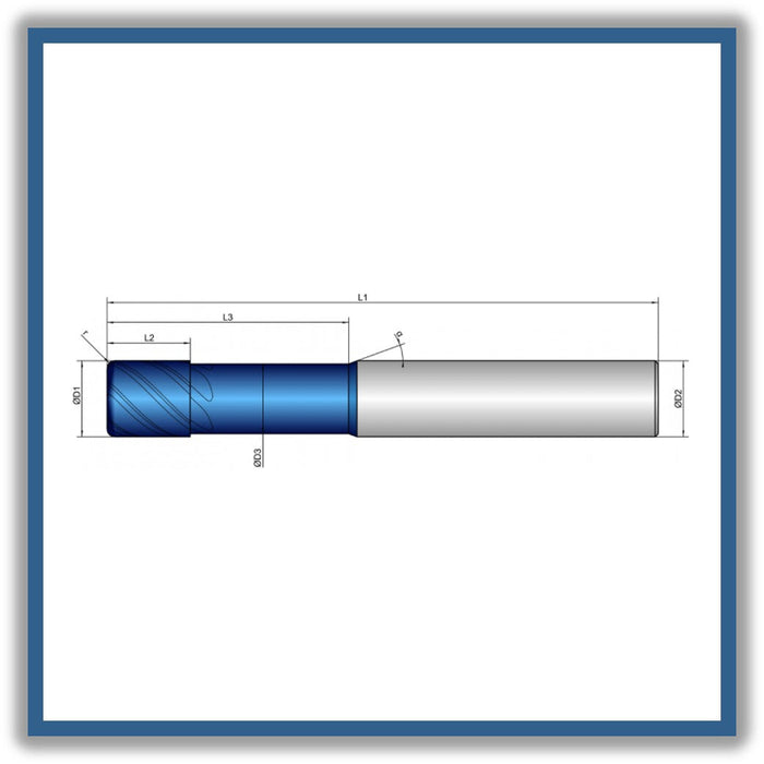 Solid Carbide End Mill 6mm 6R1x7-21x58xD6