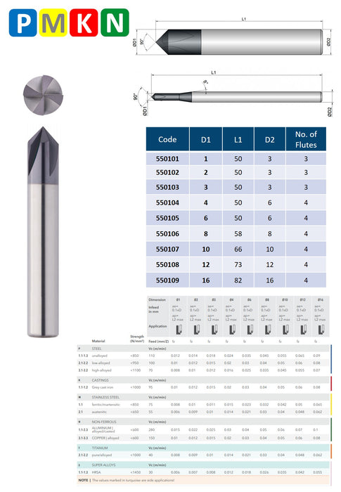 Solid Carbide Chamfer 90° 3/4 Flutes