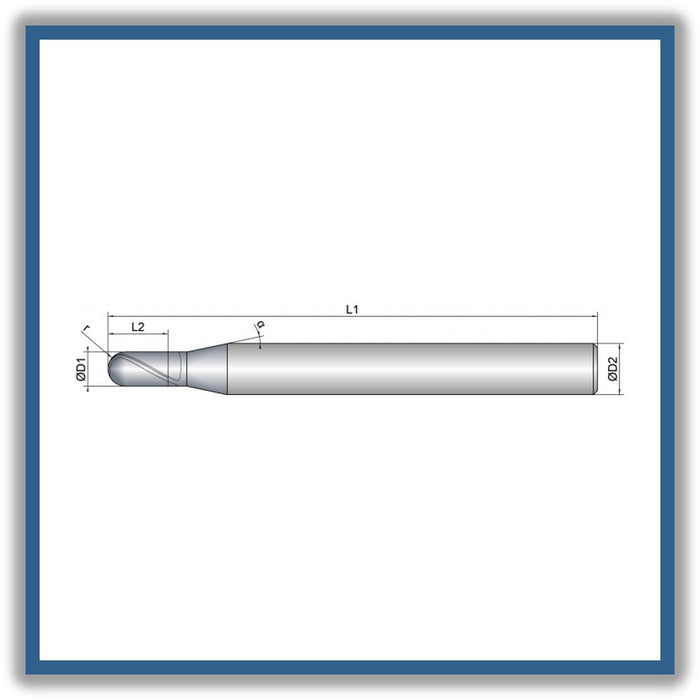 Solid Carbide End Mill 2mm 2R1x4x57xD6