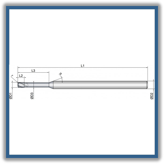 Solid Carbide End Mill 2mm 2R0.2x2.5-12x50xD3