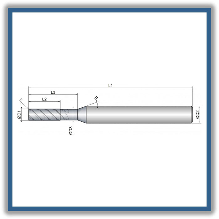 Solid Carbide End Mill 2mm 2R0.1x5-10x57xD6