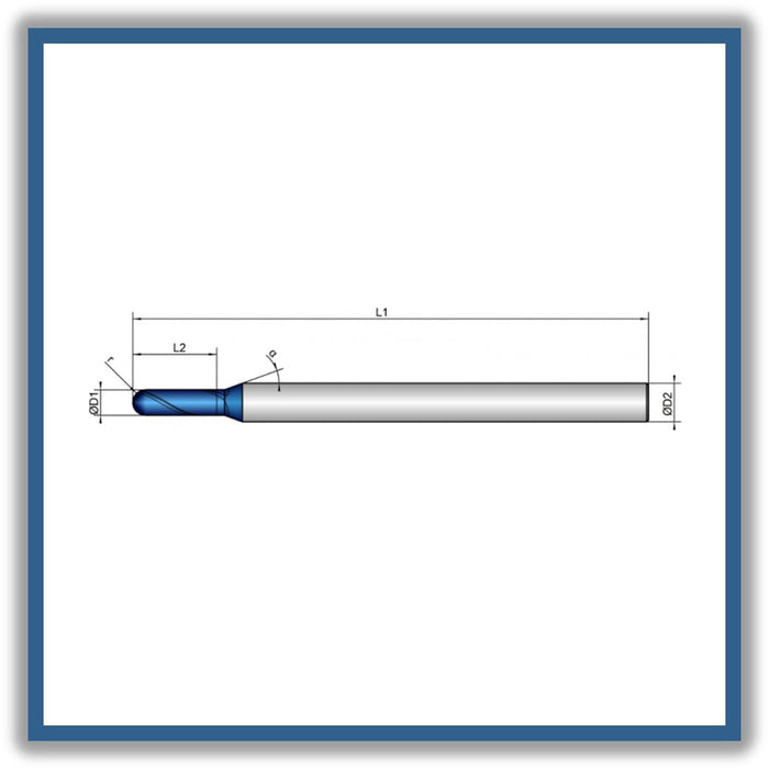 Solid Carbide End Mill 2.5mm 2.5R1.25x8x80xD6