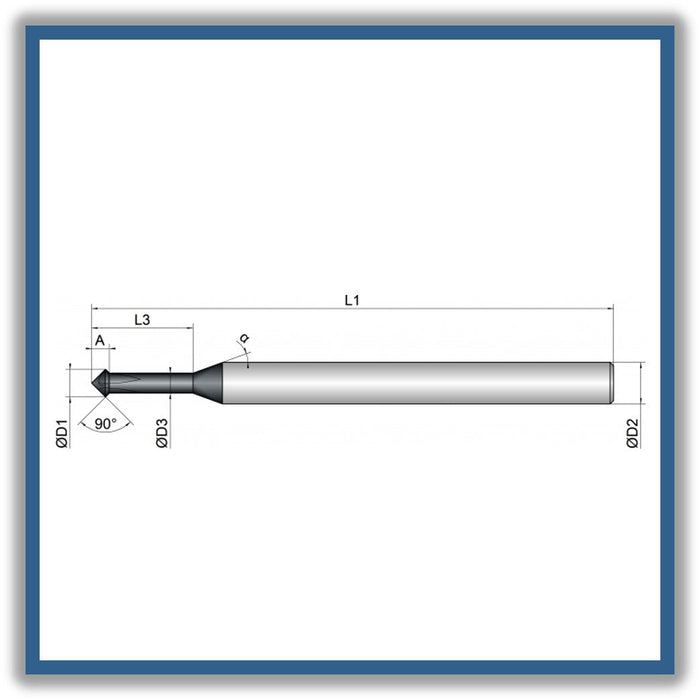 Solid Carbide Chamfer 90° 3.8mm 3.8x2.7-13x75xD4