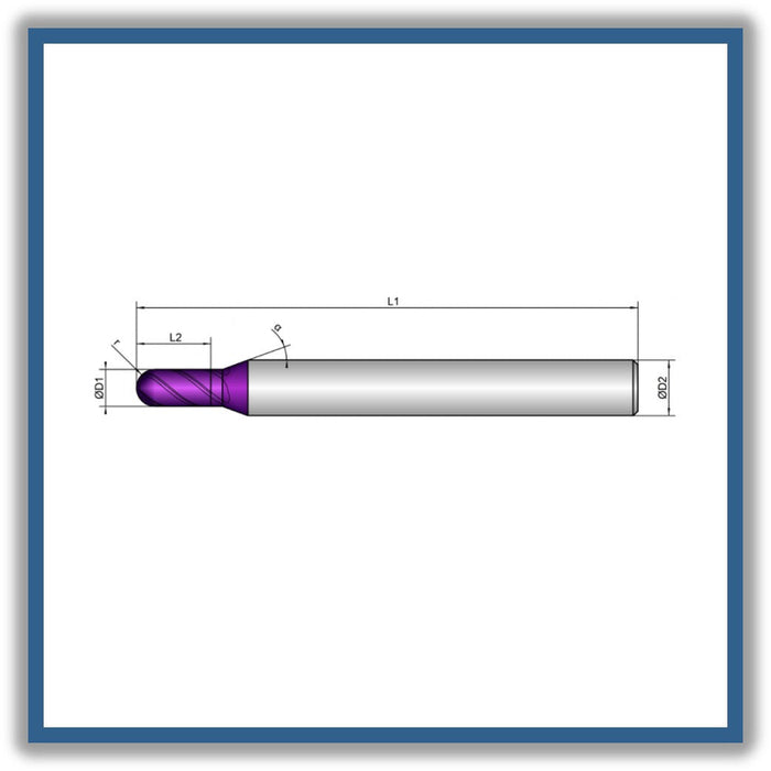 Solid Carbide End Mill 2mm 2R1x4x54xD6