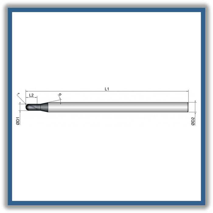 Solid Carbide End Mill 2mm 2R1x4x100xD6