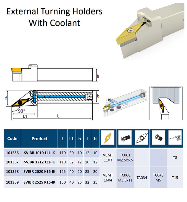 External Turning Holder  With Coolant 93° SVJBR For Inserts VB..