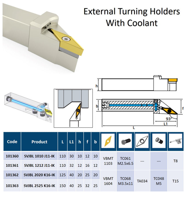 External Turning Holder  With Coolant 93° SVJBL For Inserts VB..