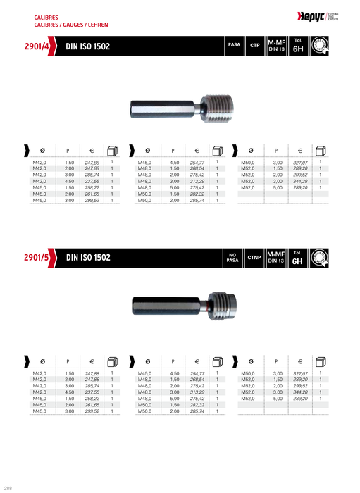 2901 M Thread Plug Gauge - manufacturer catalogue