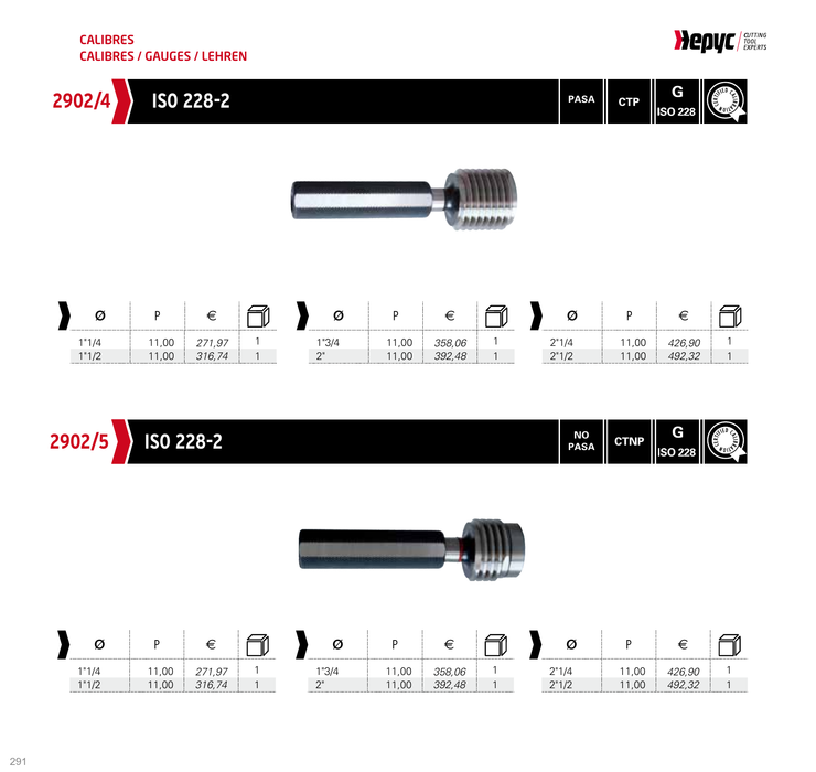 2902 G Thread Plug Gauge - manufacturer catalogue