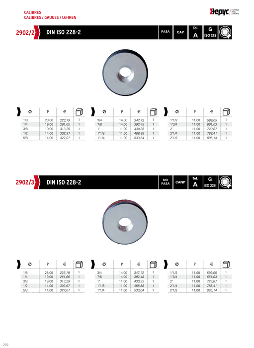 2902 G Thread Ring Gauge - manufacturer catalogue