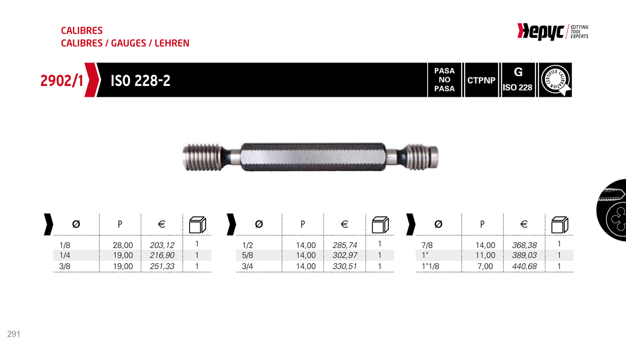 2902 G Thread Plug Gauge - manufacturer catalogue