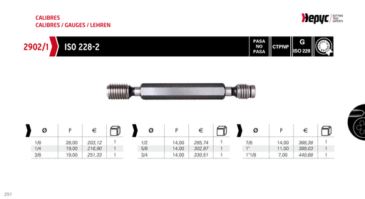 2902 G Thread Plug Gauge - manufacturer catalogue