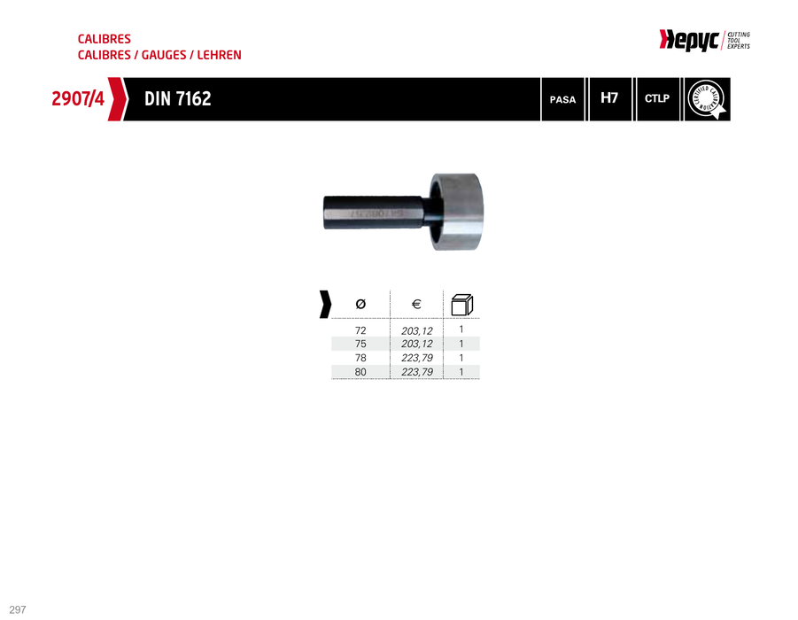 2907 Plain Plug Gauge - manufacturer catalogue