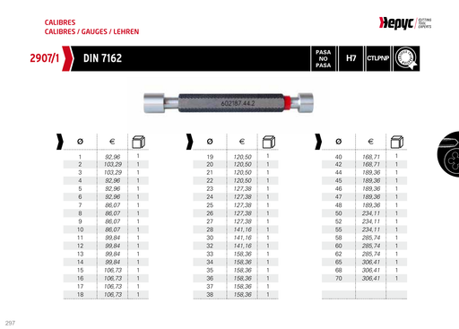 2907 Plain Plug Gauge - manufacturer catalogue