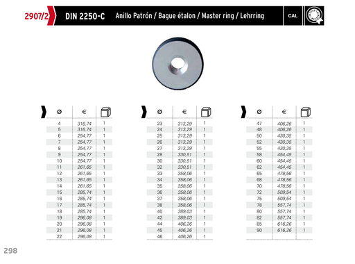 2907 Master Ring Gauge - manufacturer catalogue