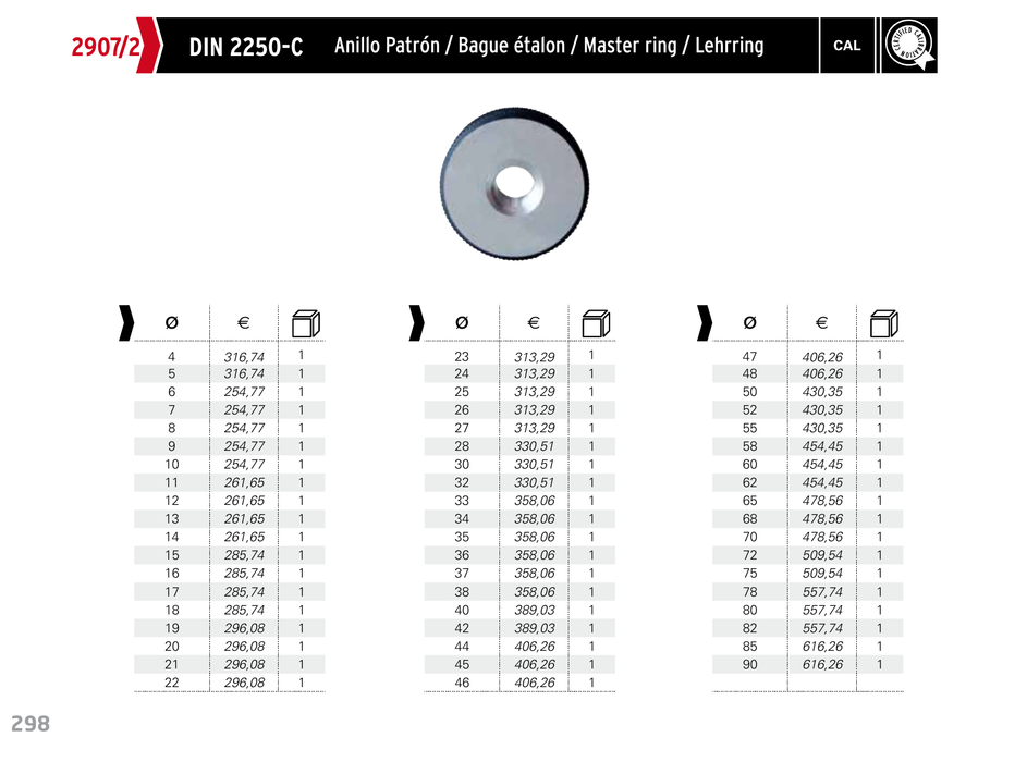 2907 Master Ring Gauge - manufacturer catalogue