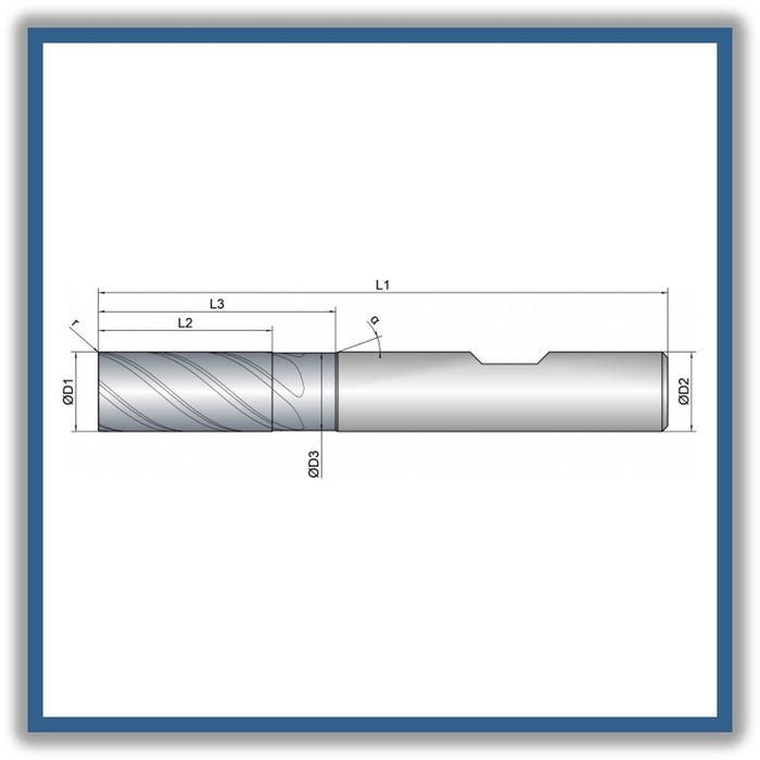 Solid Carbide End Mill 8mm 8R0.2x19-25x63xD8