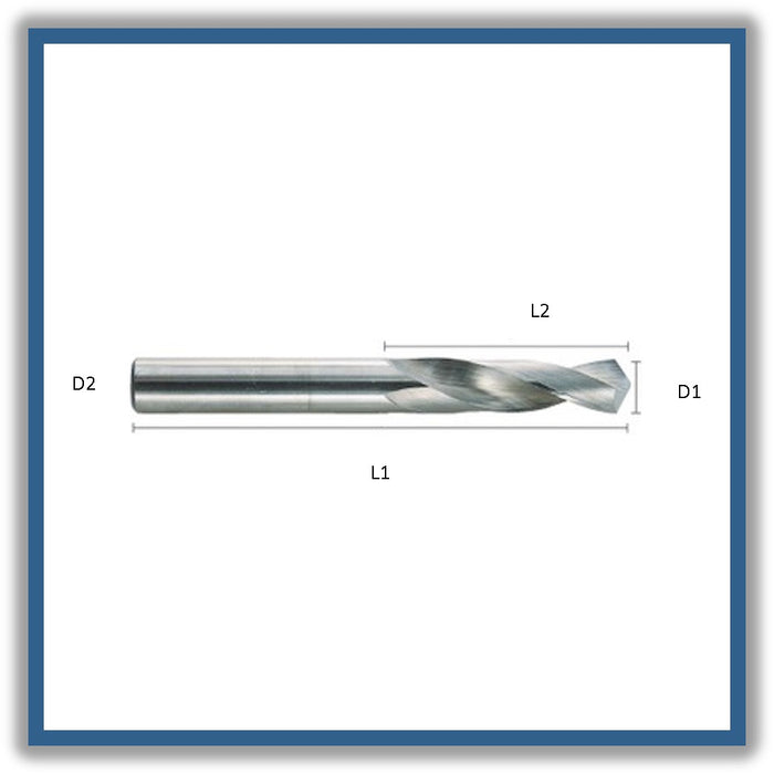 2xD Solid Carbide Drill Tip of 118º Helix at 30º DIN6539N  2x12x38xD2