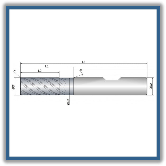 Solid Carbide End Mill 10mm 10R0.5x22-30x72xD10