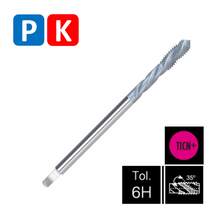 HSSE-PM Powder Metal Steel Threading Tap, TiCN coating, Tolerance 6H, Thin shank, DIN376C (M8 - M24)