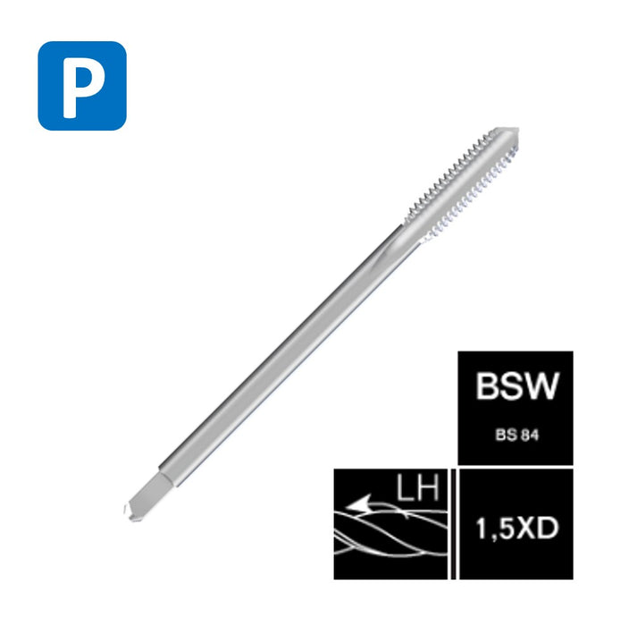 HSSE Cobalt Threading Tap,  Thin shank, DIN 376-C ,Left Hand ( BSW 1/2-12 - BSW 1-8 )