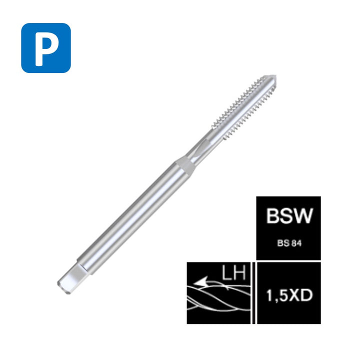 HSSE Cobalt Threading Tap,  Reinforced shank, DIN 371-C ,Left Hand (BSW 1/8-40 - BSW 5/32-32 )