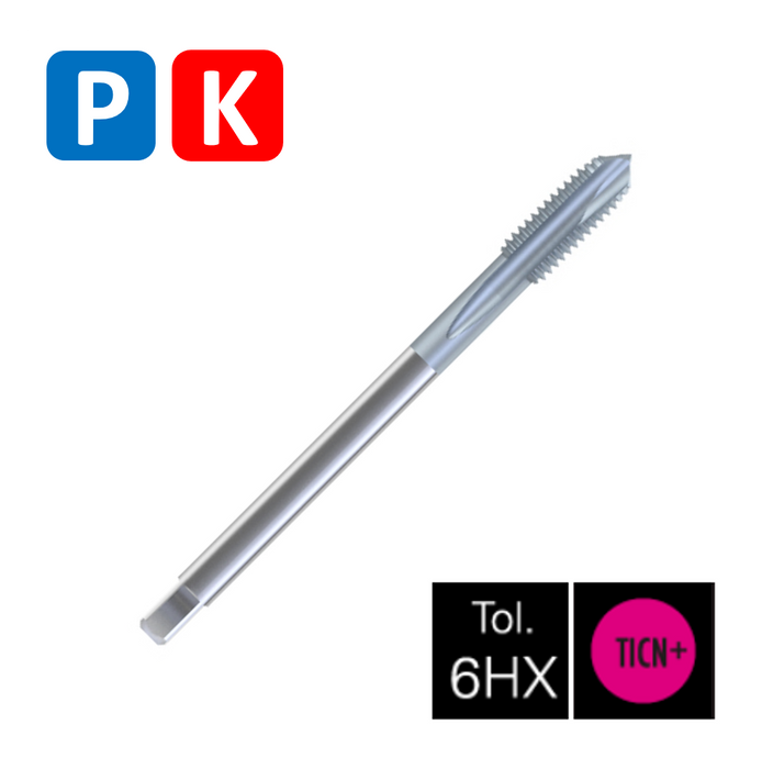 HSSE-PM Powder Metal Steel Threading Tap, Tolerance 6HX , Thin shank, TiCN coating. DIN376D (M8 - M20)