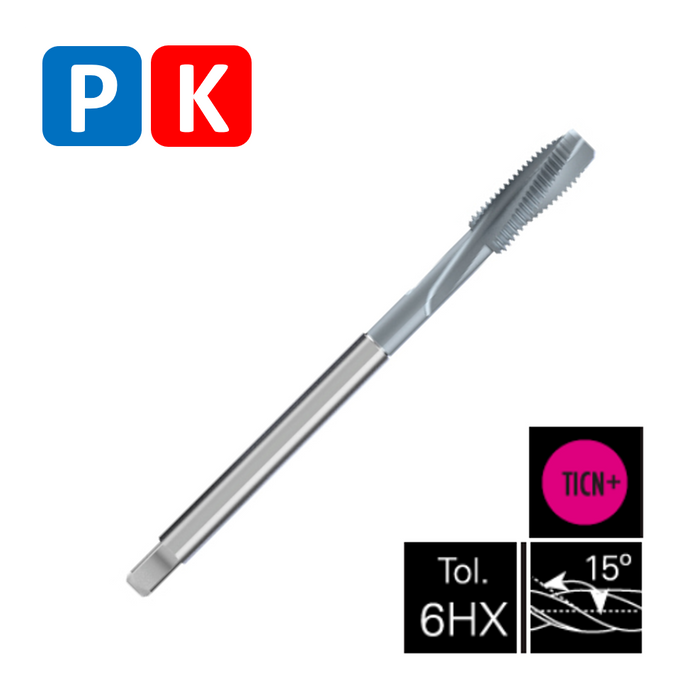 HSSE-PM Powder Metal Steel Threading Tap, TiCN coating, Tolerance 6HX, Thin shank, DIN376C (M8 - M20)