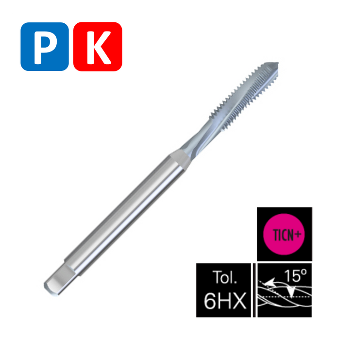 HSSE-PM Powder Metal Steel Threading Tap, TiCN coating, Tolerance 6HX, Reinforced shank, DIN371C (M3 - M10)
