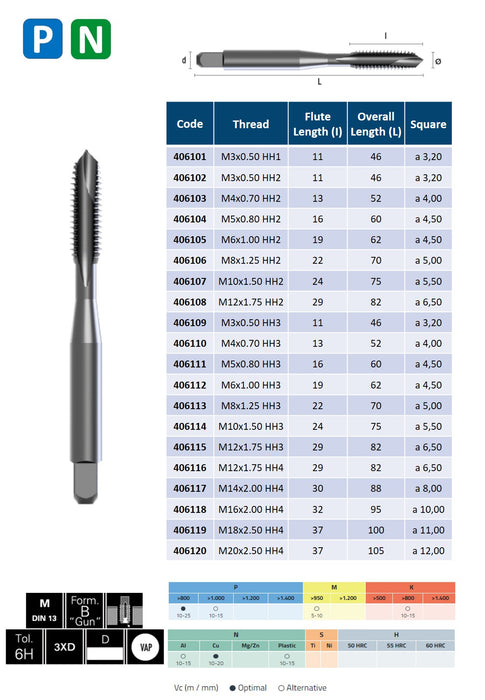 HSSE Cobalt Threading Tap, HSSSE JIS, Tol. HH1 to HH4, VAP ( M3x0.50 - M20x2.50 )