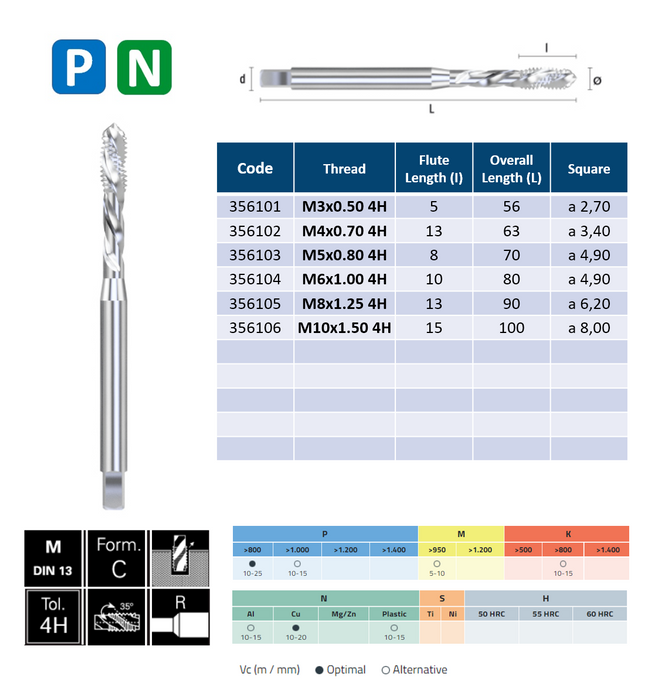 HSSE Cobalt Threading Tap, Tolerance 4H , Reinforced shank, DIN371/C (M3 - M10)