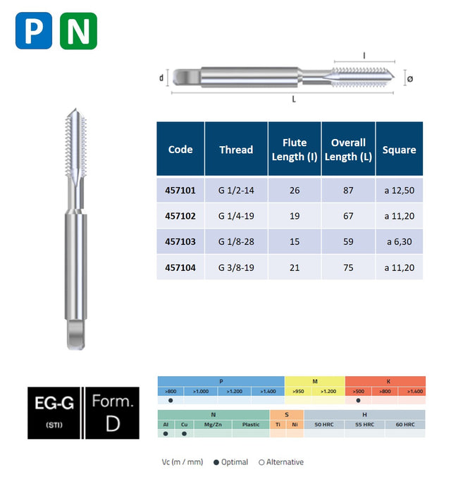 HSS High Speed Steel, Thread Insert Tap, ISO 529 ( G 1/2-14 - G 3/8-19 )