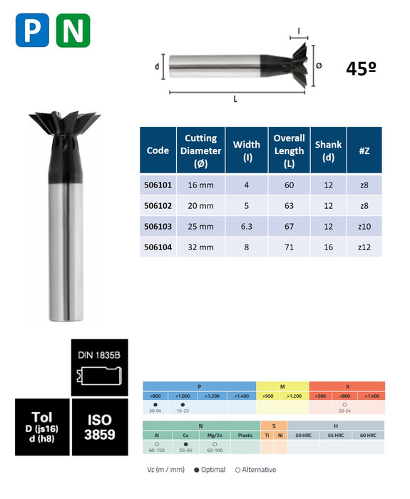 HSSE Slotting EndMill, 8,10,12 Flute, DIN 1833-A, 45º ( 16mm - 32mm )