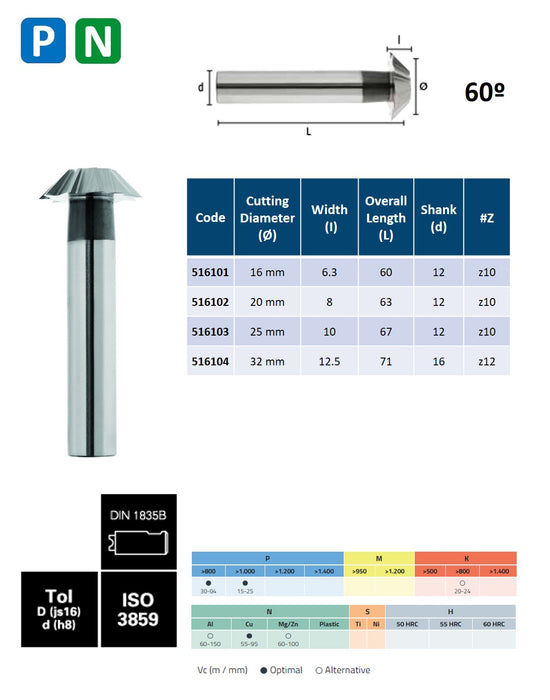 HSSE Slotting EndMill, 10,12 Flute, DIN 1833-B, 60º ( 16mm - 32mm )