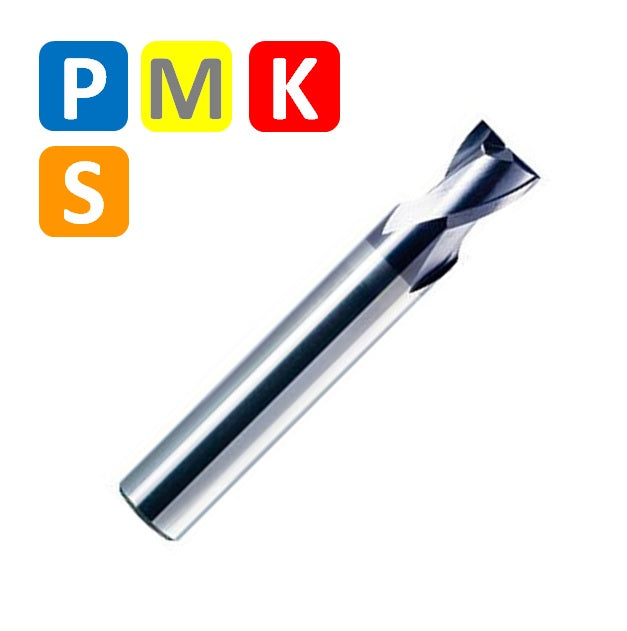 Solid Carbide 2 Flute End Mill, Short Series, Helix at 30º (3mm - 20mm)
