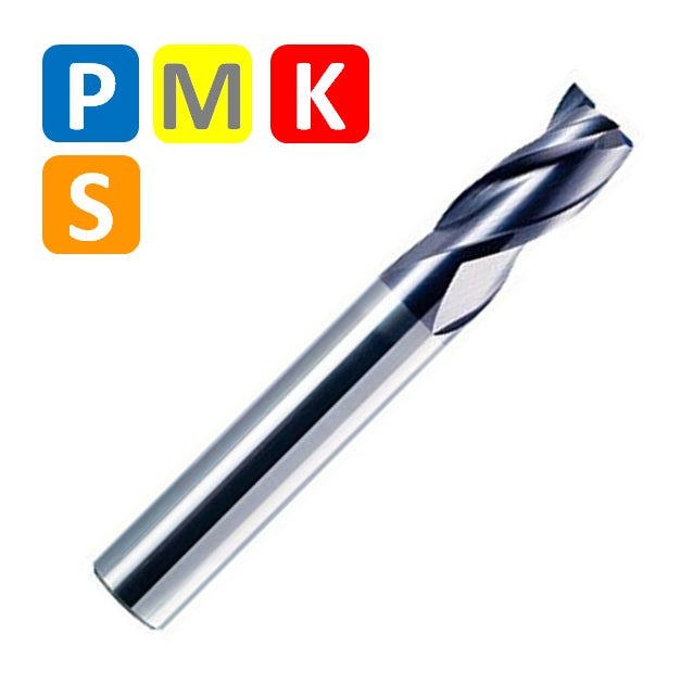 Solid Carbide 3 Flute End Mill, Short Series, Helix at 30º, TIALN coating (3mm - 20mm)