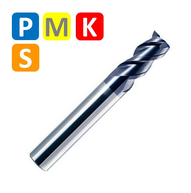 Solid Carbide 3 Flute End Mill, Long Series, Helix at 45º, TIALN coating (3mm - 20mm)