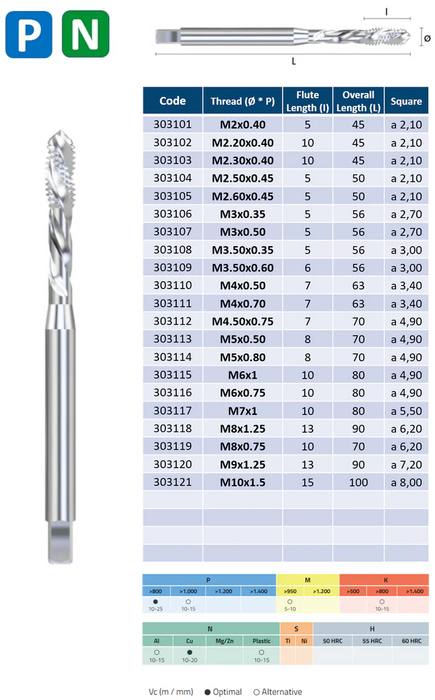 HSSE Cobalt Threading Tap, Tolerance 6H, Reinforced shank, DIN371C (M2 - M10)